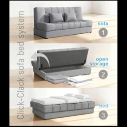 Sofa Bed With Sleeping Function And Storage Sonia Light Grey Fabric Click Clack Reversible Living Room - thumbnail 7
