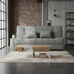 Sofa Bed With Sleeping Function And Storage Sonia Light Grey Fabric Click Clack Reversible Living Room - thumbnail 2