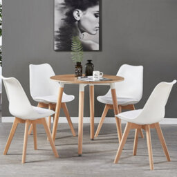 Life Interiors Set Of 6 White Scandinavian Dining Chairs With Leather Cushions Solid Wood Legs - thumbnail 9