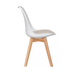 Life Interiors Set Of 6 White Scandinavian Dining Chairs With Leather Cushions Solid Wood Legs - thumbnail 3