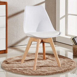 Life Interiors Set Of 6 White Scandinavian Dining Chairs With Leather Cushions Solid Wood Legs - thumbnail 2