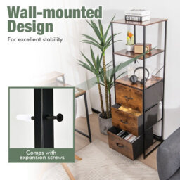 Gainoom 3 Drawers Dresser Organizer Industrial Storage Chest Of Drawers 2 Tire Bookshelf - thumbnail 9