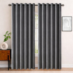 Bedlooms Grey Crushed Velvet Curtains Blackout Thermal Insulated Eyelet Curtain (Pair) 66 X 90 Inches With Tie Back Two
