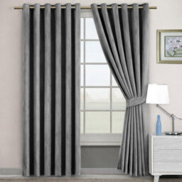 Bedlooms Grey Crushed Velvet Curtains Blackout Thermal Insulated Eyelet Curtain (Pair) 66 X 90 Inches With Tie Back Two - thumbnail 9