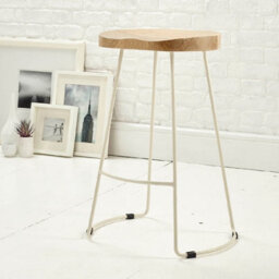 Elm Home And Garden Solid Hard Wood White Metal Breakfast Bar Kitchen Pub Café Stool Wooden H 80 X W 52 X D 36 Cm - thumbnail 2