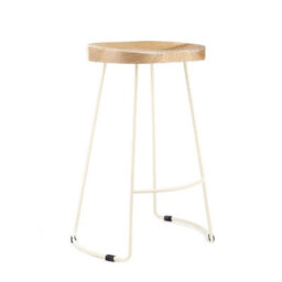 Elm Home And Garden Solid Hard Wood White Metal Breakfast Bar Kitchen Pub Café Stool Wooden H 80 X W 52 X D 36 Cm