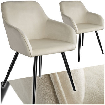 Tectake Set Of 2 Dining Chair Marilyn - With Armrests, Padded, Velvet Look, Black Steel Legs - Cream/black - image 1