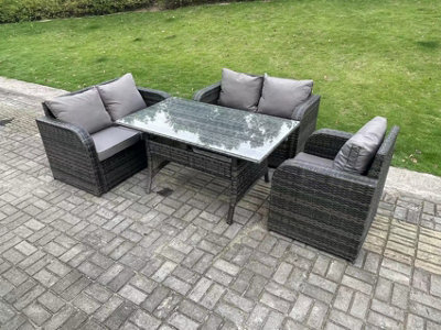 Fimous Rattan Garden Furniture Set Reclining Chair Love Sofa 2 Seater Sofa Set Outdoor Rectangular Dining Table 5 Seater - image 1