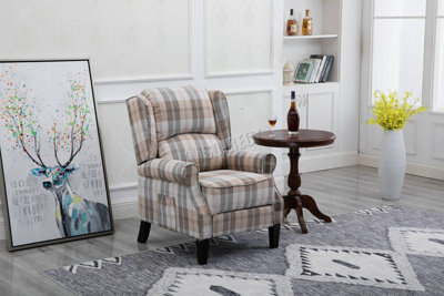 Westwood Beige Check Vintage Armchair Sofa Recliner Lounge Fabric Tub Chair Seat Home - image 1
