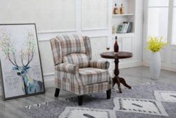 Westwood Beige Check Vintage Armchair Sofa Recliner Lounge Fabric Tub Chair Seat Home