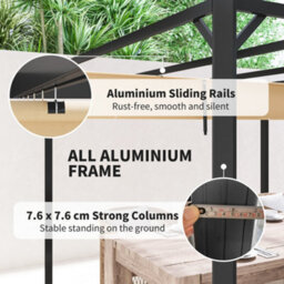 Outsunny 3 X 3(M) Pergola With Retractable Roof & Roller Shade, Khaki - thumbnail 6