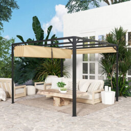 Outsunny 3 X 3(M) Pergola With Retractable Roof & Roller Shade, Khaki - thumbnail 9