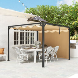 Outsunny 3 X 3(M) Pergola With Retractable Roof & Roller Shade, Khaki - thumbnail 8