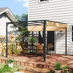 Outsunny 3 X 3(M) Pergola With Retractable Roof & Roller Shade, Khaki - thumbnail 2