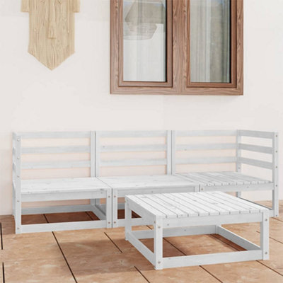 Berkfield 4 Piece Garden Lounge Set White Solid Pinewood - image 1
