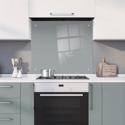 60 X 75Cm Warm Pewter Glass Kitchen Splashback Splatter Screen Pre Drilled Holes Wall Hanging Fixings Included - image 1