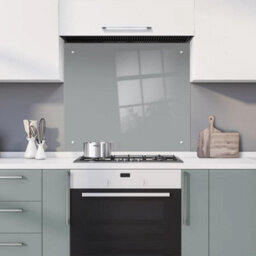 60 X 75Cm Warm Pewter Glass Kitchen Splashback Splatter Screen Pre Drilled Holes Wall Hanging Fixings Included - thumbnail 1