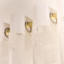 Ohs Tufted Bows Voile Net Curtain Pair Window Panels Slot Top Set - Cream - thumbnail 2