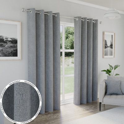 Enhanced Living Austin 100% Blackout, Thermal Grey Curtains With Eyelet Header (Pair) - 90X72 Inch (229X183Cm) - image 1