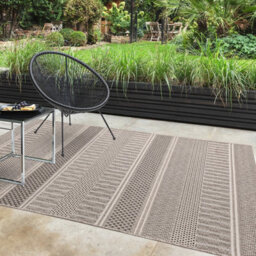 Grey Outdoor Rug, Geometric Striped Stain-Resistant Rug For Patio Decks, 2mm Modern Outdoor Area Rug-80Cm X 150Cm - thumbnail 2