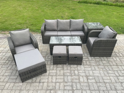 Fimous 8 Seater Rattan Garden Furniture Set With Rectangular Coffee Table Side Table 3 Footstools Patio Outdoor Lounge Sofa Set - image 1