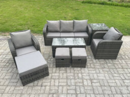 Fimous 8 Seater Rattan Garden Furniture Set With Rectangular Coffee Table Side Table 3 Footstools Patio Outdoor Lounge Sofa Set - thumbnail 1