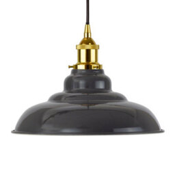 Slate Grey St Edmund's Painted Dome Pendant Light With Gold Lamp Holder And Black Round Cable - Se Home