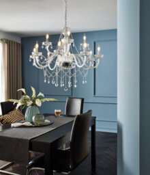 Elegant Chrome Plated Chandelier With Clear Glass Droplets For Modern Interiors - thumbnail 2