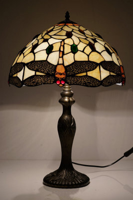 "K Living 12"" Salisbury Tiffany Antique Brass Resin Table Lamp/stained Leaf Glass Shade" - image 1
