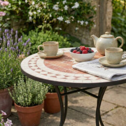 Urbn-Living 60Cm Round Mosaic Garden Bistro Table Metal Frame Patio Outdoor Table - Terracotta Mosaic - thumbnail 5