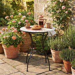 Urbn-Living 60Cm Round Mosaic Garden Bistro Table Metal Frame Patio Outdoor Table - Terracotta Mosaic - thumbnail 6