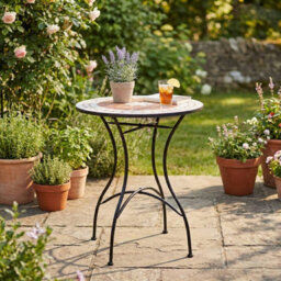 Urbn-Living 60Cm Round Mosaic Garden Bistro Table Metal Frame Patio Outdoor Table - Terracotta Mosaic - thumbnail 4