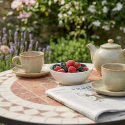 Urbn-Living 60Cm Round Mosaic Garden Bistro Table Metal Frame Patio Outdoor Table - Terracotta Mosaic - thumbnail 2