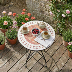Urbn-Living 60Cm Round Mosaic Garden Bistro Table Metal Frame Patio Outdoor Table - Terracotta Mosaic - thumbnail 3