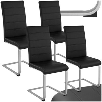 Tectake Set Of 4 Dining Chairs - Cantilevered, High Backrest, Flat Steel Frame - Black - image 1