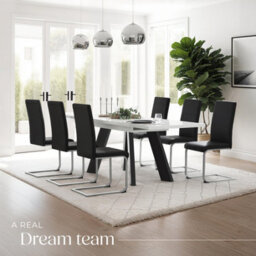 Tectake Set Of 4 Dining Chairs - Cantilevered, High Backrest, Flat Steel Frame  - Black - thumbnail 8
