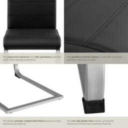 Tectake Set Of 4 Dining Chairs - Cantilevered, High Backrest, Flat Steel Frame  - Black - thumbnail 5