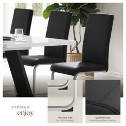 Tectake Set Of 4 Dining Chairs - Cantilevered, High Backrest, Flat Steel Frame  - Black - thumbnail 4