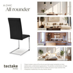 Tectake Set Of 4 Dining Chairs - Cantilevered, High Backrest, Flat Steel Frame  - Black - thumbnail 7
