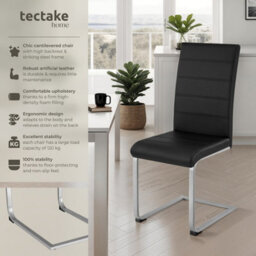 Tectake Set Of 4 Dining Chairs - Cantilevered, High Backrest, Flat Steel Frame  - Black - thumbnail 2
