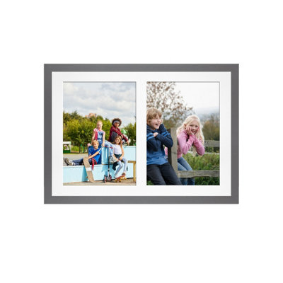 AK Frames 20X14 Dark Grey Sleek Multi Photo Frame With White Mount - Holds 2 Apertures (2X) A4 Photos - image 1