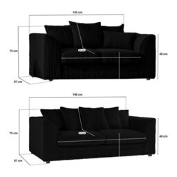 BlissFurniture Ltd Bliss Furniture Black Jumbo Cord 3+2 Seater Sofa Set Scatter Back Cushions, Deep Foam Seats, Modern And Durable Design - thumbnail 2