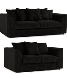 BlissFurniture Ltd Bliss Furniture Black Jumbo Cord 3+2 Seater Sofa Set Scatter Back Cushions, Deep Foam Seats, Modern And Durable Design - thumbnail 1