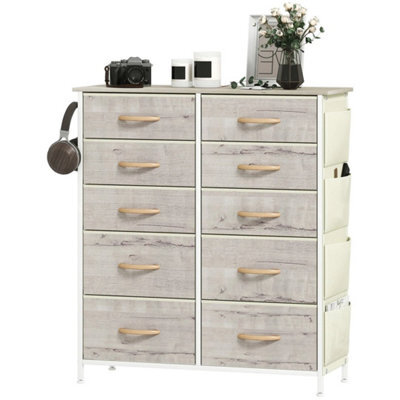 Fabric Chest Of Drawers, 10 Drawer Dresser For Bedroom, Natural Wood - image 1
