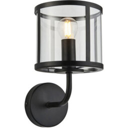 Loops Indoor Matt Black Wall Light - Clear Glass Shade - Dimmable 7W Led E14