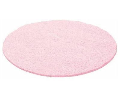 Wadan 120Cm Baby Pink Circular Shaggy Rug - Modern Round Rug - Soft Touch Thick Pile Area Rug For Living Room And Bedroom
