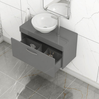 Royal Bathrooms Turin 800mm Indigo Grey Gloss 1-Drawer Wall Hung Unit & 440mm Round Countertop Basin - image 1