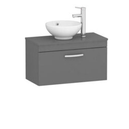 Royal Bathrooms Turin 800mm Indigo Grey Gloss 1-Drawer Wall Hung Unit & 440mm Round Countertop Basin - thumbnail 4