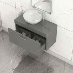 Royal Bathrooms Turin 800mm Indigo Grey Gloss 1-Drawer Wall Hung Unit & 440mm Round Countertop Basin - thumbnail 3