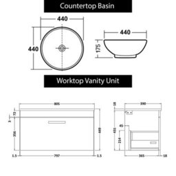Royal Bathrooms Turin 800mm Indigo Grey Gloss 1-Drawer Wall Hung Unit & 440mm Round Countertop Basin - thumbnail 6